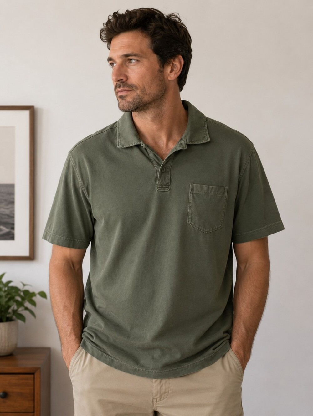 Eddie Bauer Men's "Island Wash" Polo Shirt in Olive Green XL